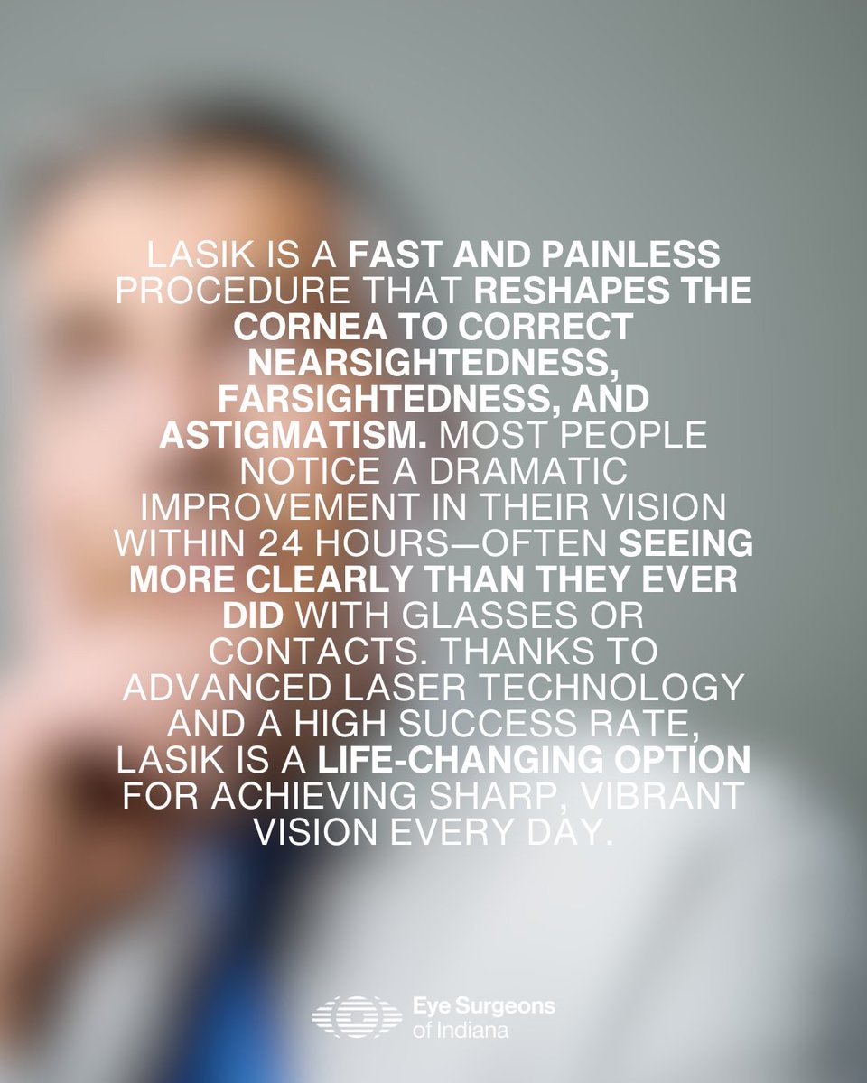 Wondering how LASIK works? Here's what you need to know. Discover How We Can Help — For Free (by booking a consultation using the link in our bio).

#eyesurgeonsofindiana #eyesurgeons #eyesurgeonsindiana #lasik