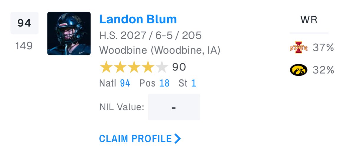 landon_blum's tweet image. All Glory to God, blessed to be ranked as the #1 Player in Iowa by @Rivals_HS & @On3sports