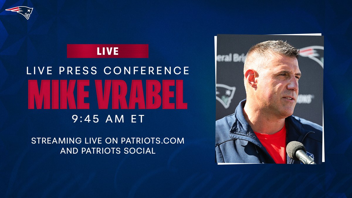 PATRIOTSdotCOM's tweet image. LIVE: HC Mike Vrabel Press Conference
WATCH: patriots.com/video/live-pat…