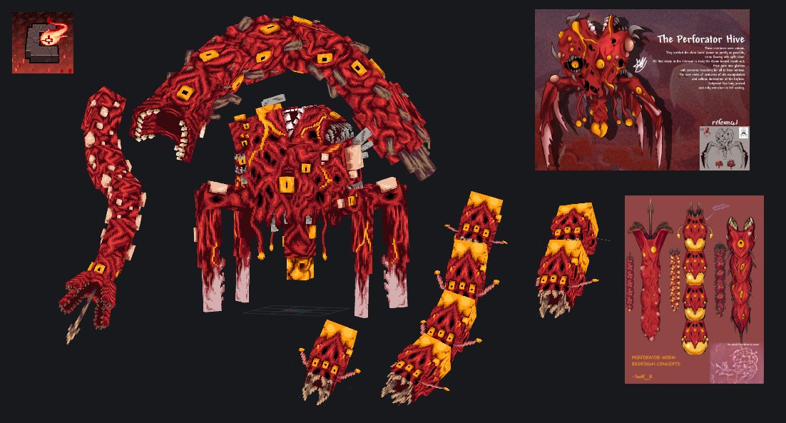 __Andel_'s tweet image. The Perforators
Re-design for Project MC Calamity
The Perforators Hive concept made by @koreannijika
The Perforators concept made by Swiff_R
#Blockbench #CalamityMod #Terraria