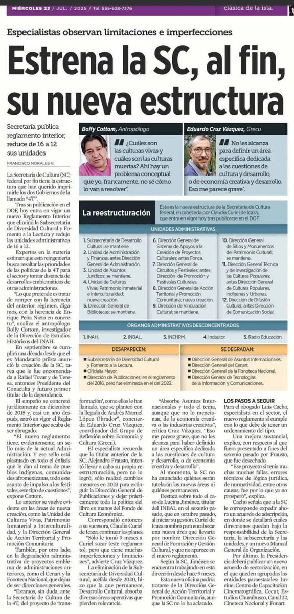 La Secretaria de Cultura estrena nueva estructura amorfa. <a href="/Claudiashein/">Claudia Sheinbaum Pardo</a> <a href="/ccurieldeicaza/">Claudia Curiel de Icaza</a>  #FueraCartelCultural  #INAhEnCrisis