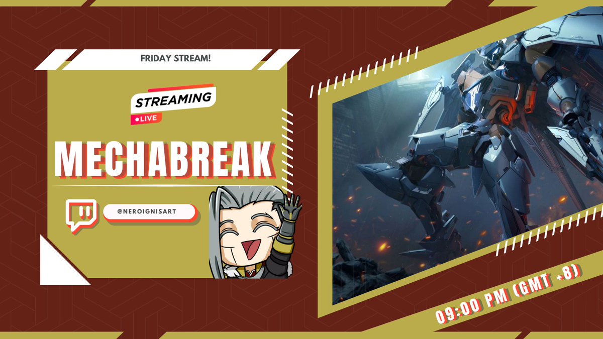 Finally back to breaking some mechs! 

(Don't mind the time, had to push stream back an hour because of internet issues)

Come and hang out with me~

twitch.tv/neroignisart