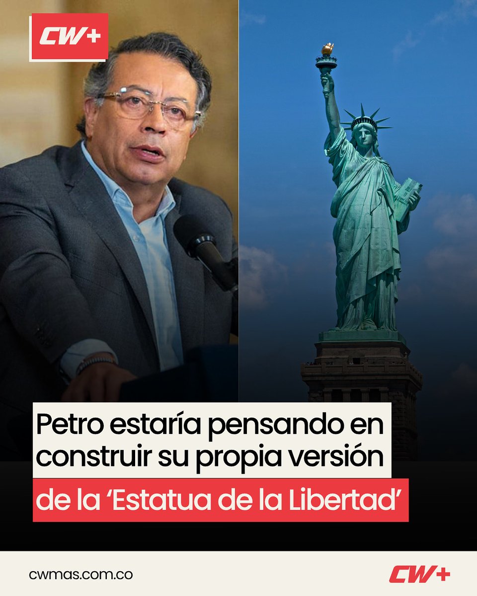 CWMasNoticias's tweet image. COLOMBIA | El presidente Gustavo Petro (@petrogustavo) volvió a mencionar su intención de trasladar la Estatua de la Libertad a Cartagena. En caso de no lograrlo, aseguró que construiría una versión “latinoamericana” del icónico monumento en territorio colombiano.
La propuesta…