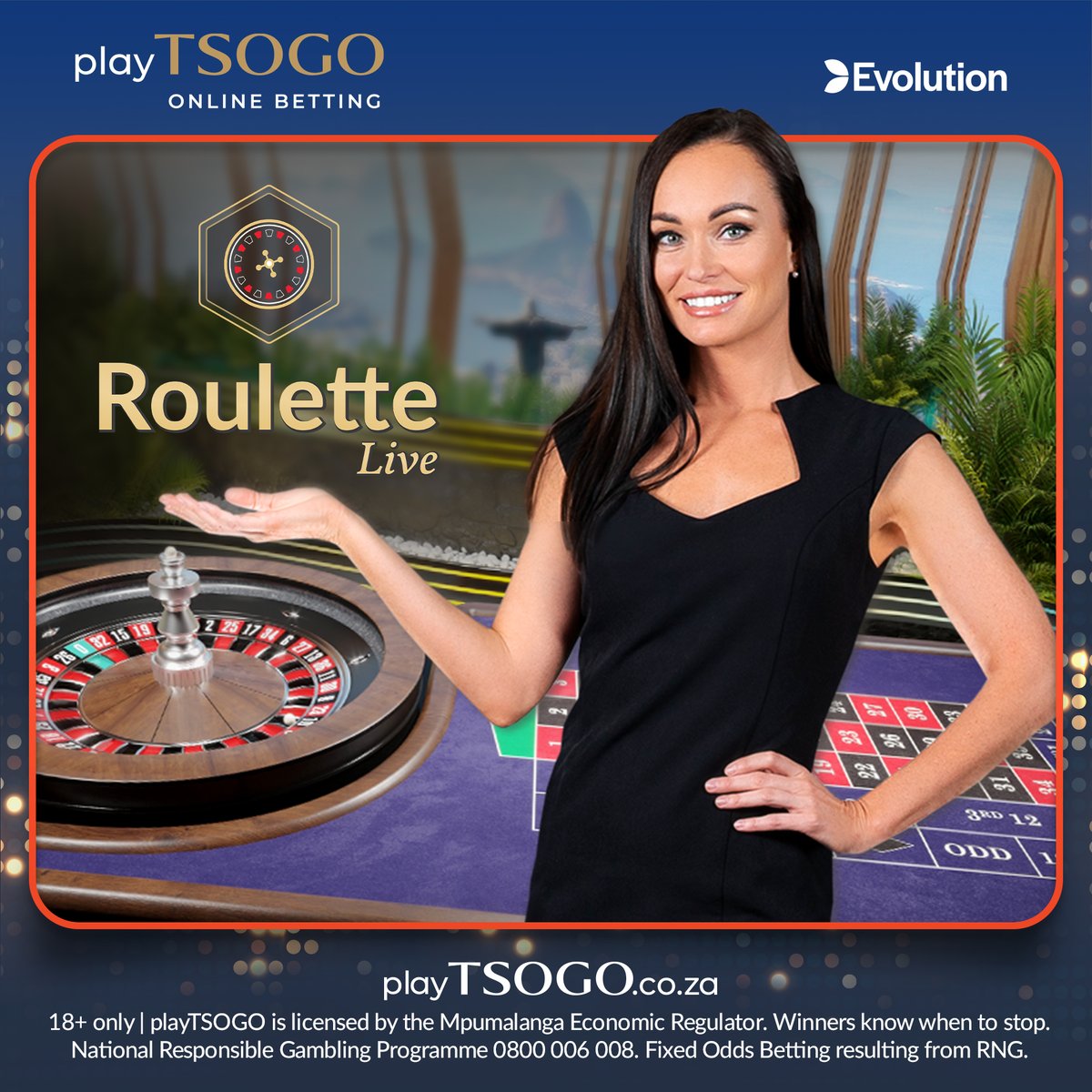 playTSOGO's tweet image. Take a spin on Roulette Live📍🎯
Whether you opt for a real dealer experience or an automated game, every live table brings the excitement of playing alongside others. Bet for a shot at a max payout of up to R9 Million! Bet now at playTSOGO.co.za. #ItsTime #Entertainment…