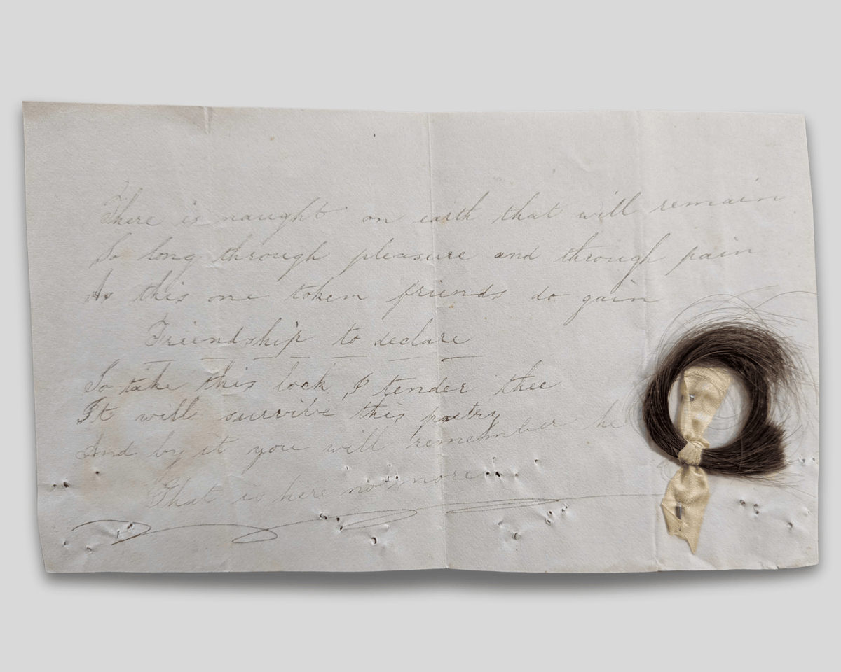 CongreLib's tweet image. The West Medway Community Church Records include this lock of hair, possibly from Dr. Jacob Ida or Rev. Jacob Ida, attached to a poem, which reads (in part):
So take this lock, I tender thee
It will survive this poetry
and by it you will remember he
That is here no more
