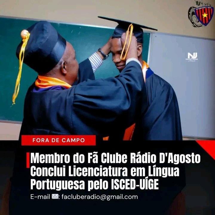 FCRadioDAgosto's tweet photo. É com grande honra que o Fã Clube Rádio D'Agosto felicita o seu membro Elias, um dos representantes do núcleo na província do Uíge, pela notável conquista ao concluir a Licenciatura em Ensino da Língua Portuguesa pelo ISCED-Uíge. https://t.co/qghaPadv3f