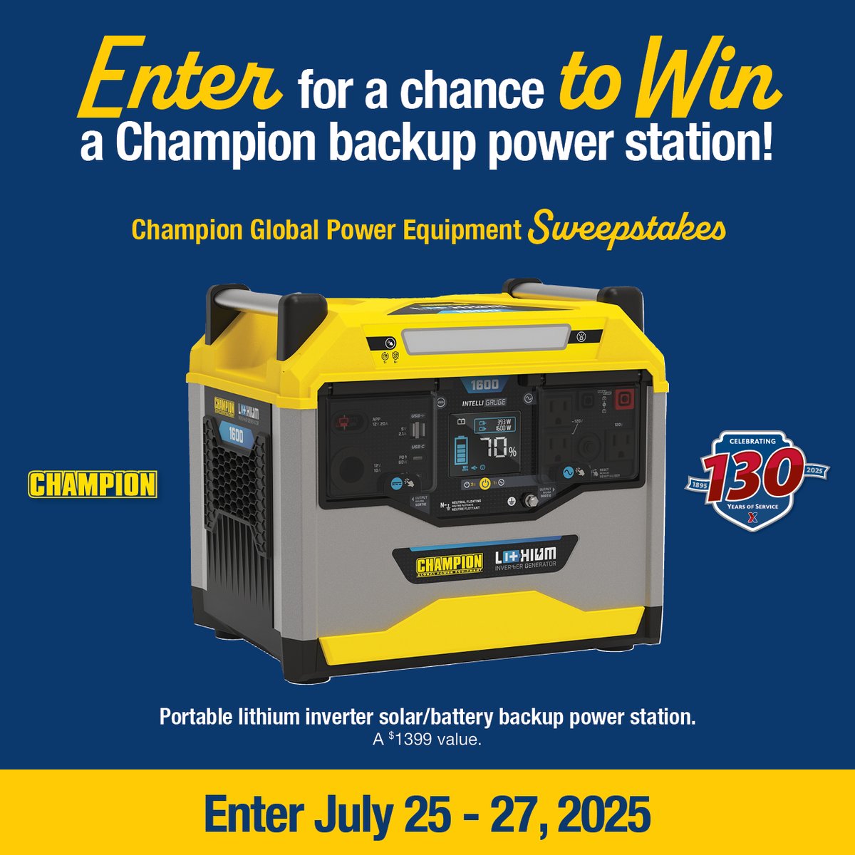 One lucky winner will take home a Champion portable power station - valued at $1,399! 🔋⚡

Don't miss your chance to win reliable power: aafes.media/46MDgfQ