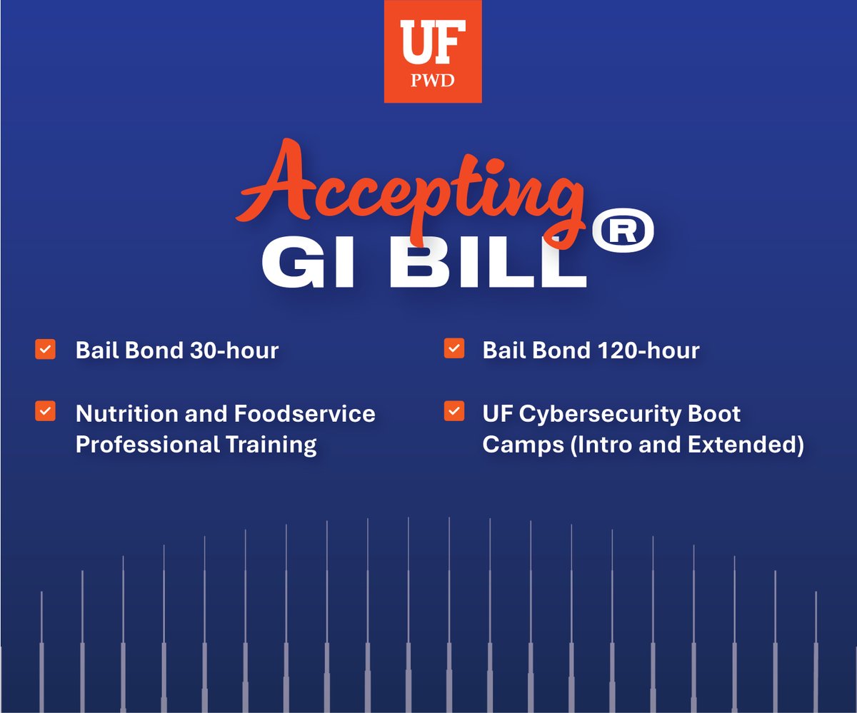 AccessUF's tweet image. We're proud to accept GI Bill® Benefits for a variety of courses. Explore eligible programs and start training today.
Learn more: go.ufl.edu/38xa3nb