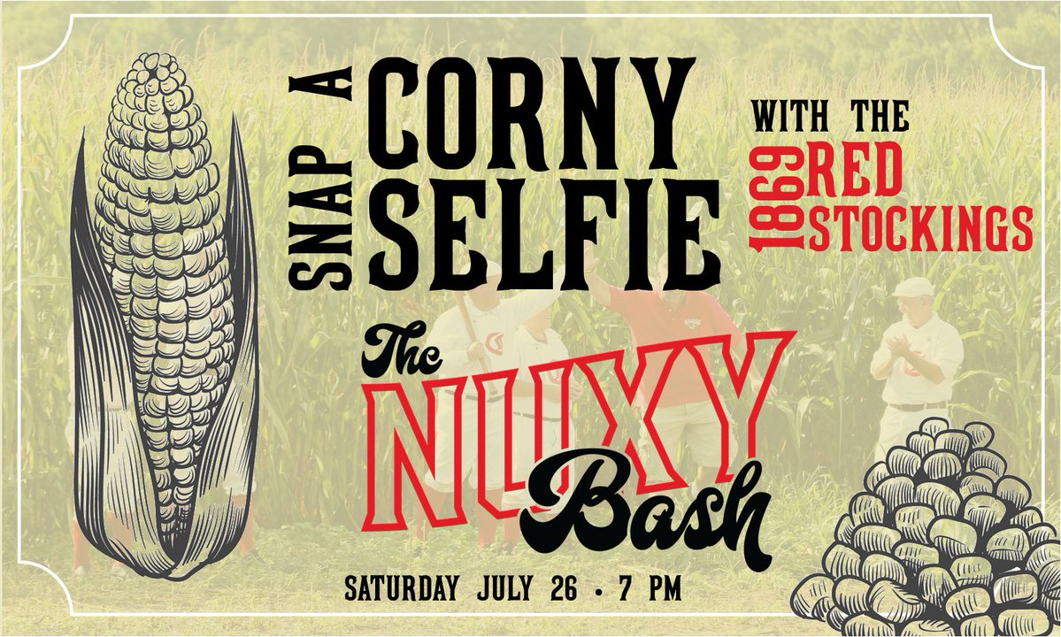 NuxhallMiracle's tweet image. We may not have cornfields, but you'll still have an opportunity to get a few "corny selfies" with our friends from 1869 Cincinnati Red Stockings Vintage Base Ball Team before tomorrow night's Nuxy Bash! Come say hey! The guys may even have a box of Crakcer Jacks for you!