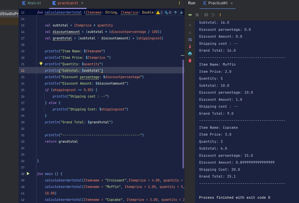 P_r_a_t_i_k_149's tweet image. Kotlin Day 5: Leveled up my function game!
Default & Named Arguments for super readable & flexible params. vararg for when you don't know how many inputs you'll get! Crystal clear on Return Types. My Kotlin functions are getting seriously powerful!
#KotlinLang #AndroidDev