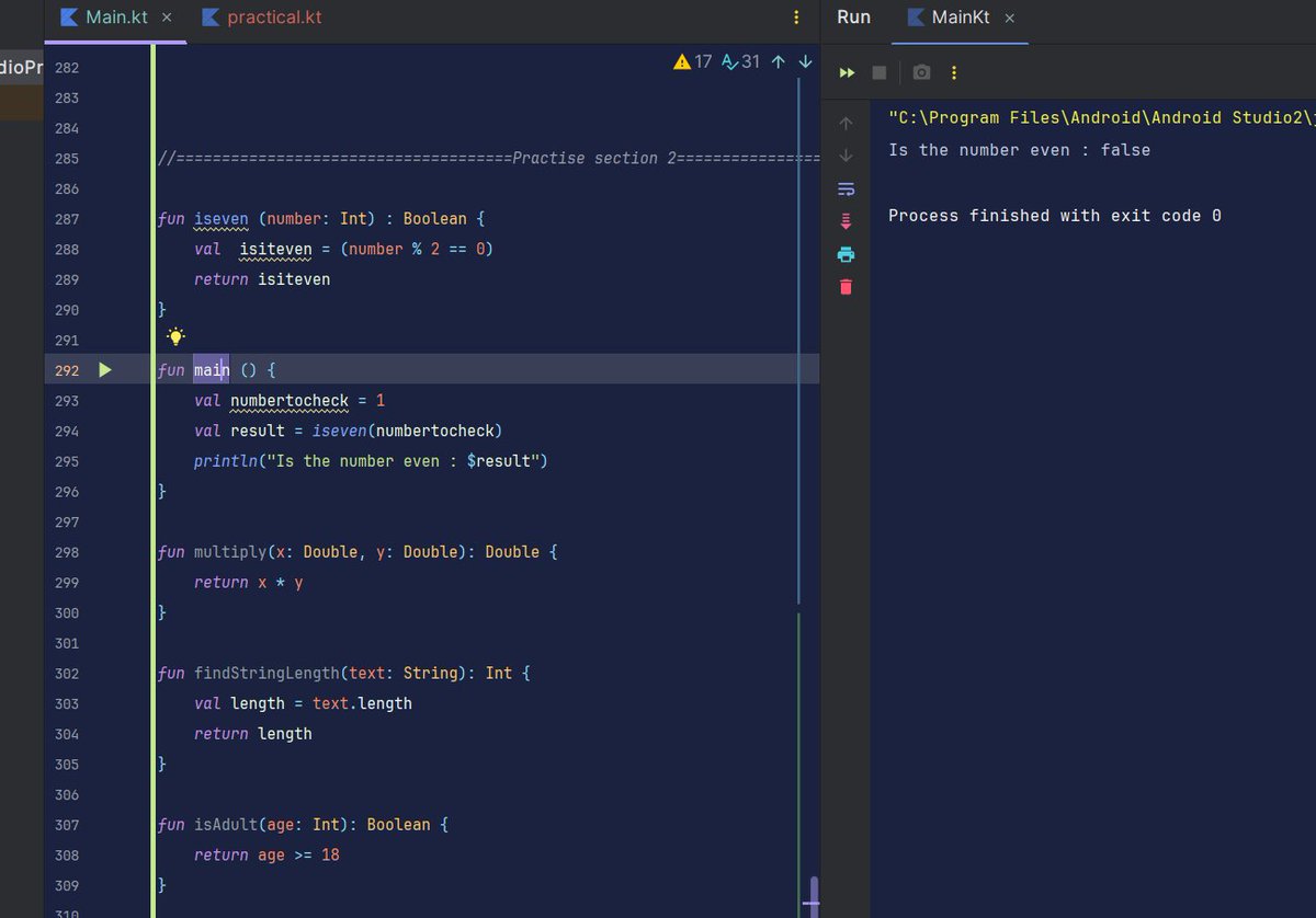 P_r_a_t_i_k_149's tweet image. Kotlin Day 5: Leveled up my function game!
Default & Named Arguments for super readable & flexible params. vararg for when you don't know how many inputs you'll get! Crystal clear on Return Types. My Kotlin functions are getting seriously powerful!
#KotlinLang #AndroidDev