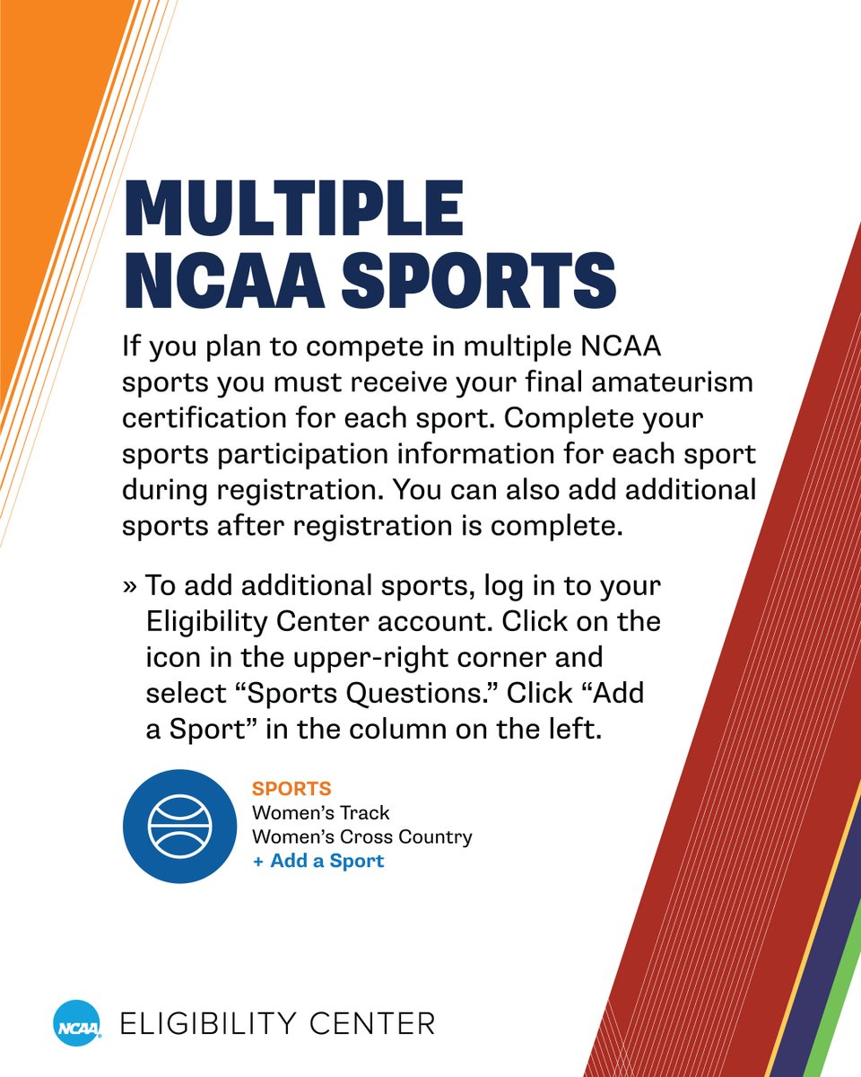 Want to play more than one <a href="/NCAA/">NCAA</a> sport? Click "Add a Sport" in your <a href="/ncaaec/">NCAA Eligibility Center</a> account.

🔗 on.ncaa.com/ec
#MultiSportAthlete #MultiSport