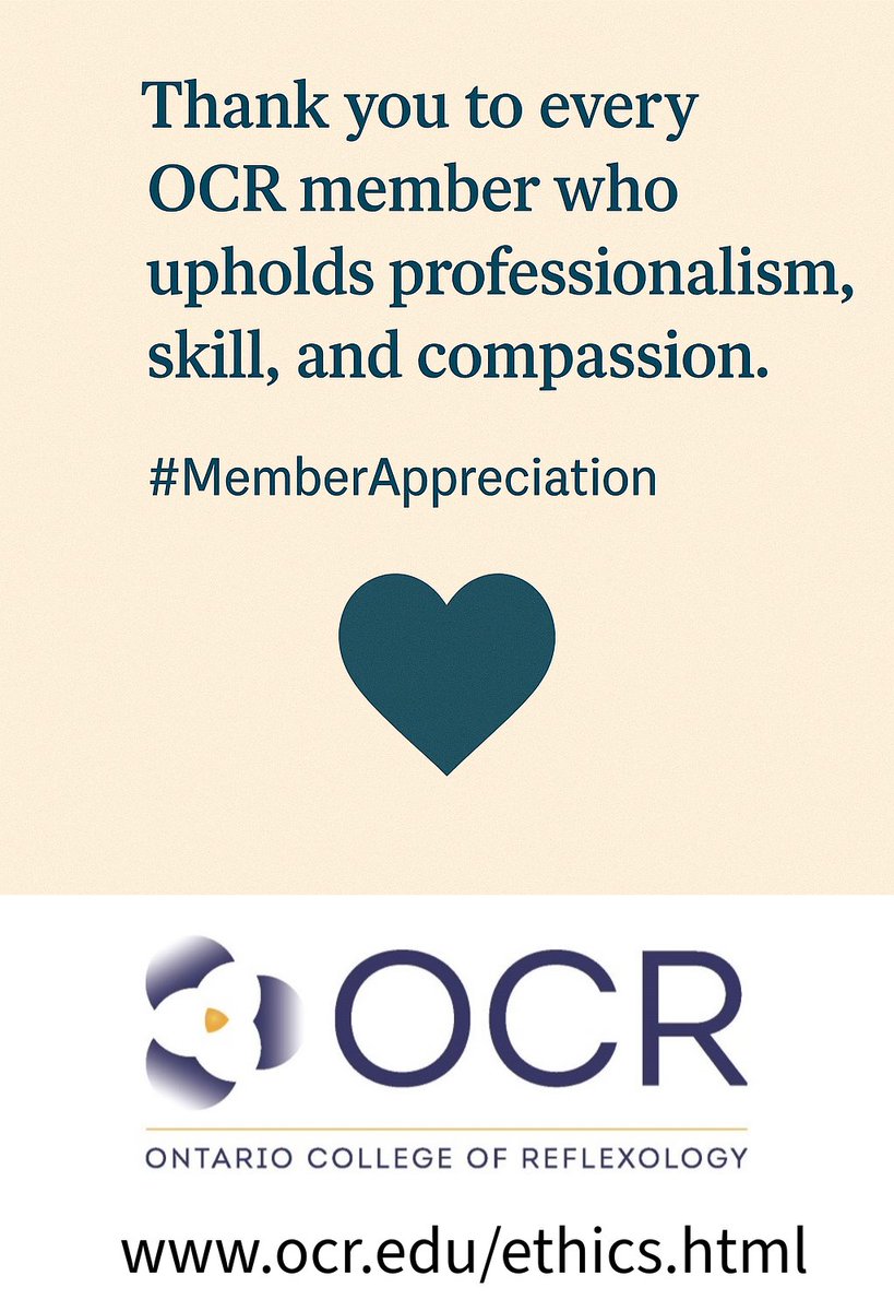 profbisson's tweet photo. 🙌 A heartfelt thank you to every OCR member!
Your professionalism, skill, and compassion make a real difference in the lives you touch every day.

💙 We appreciate your dedication to advancing the practice of reflexology and supporting your clients with care. https://t.co/RiAGE8QmfL