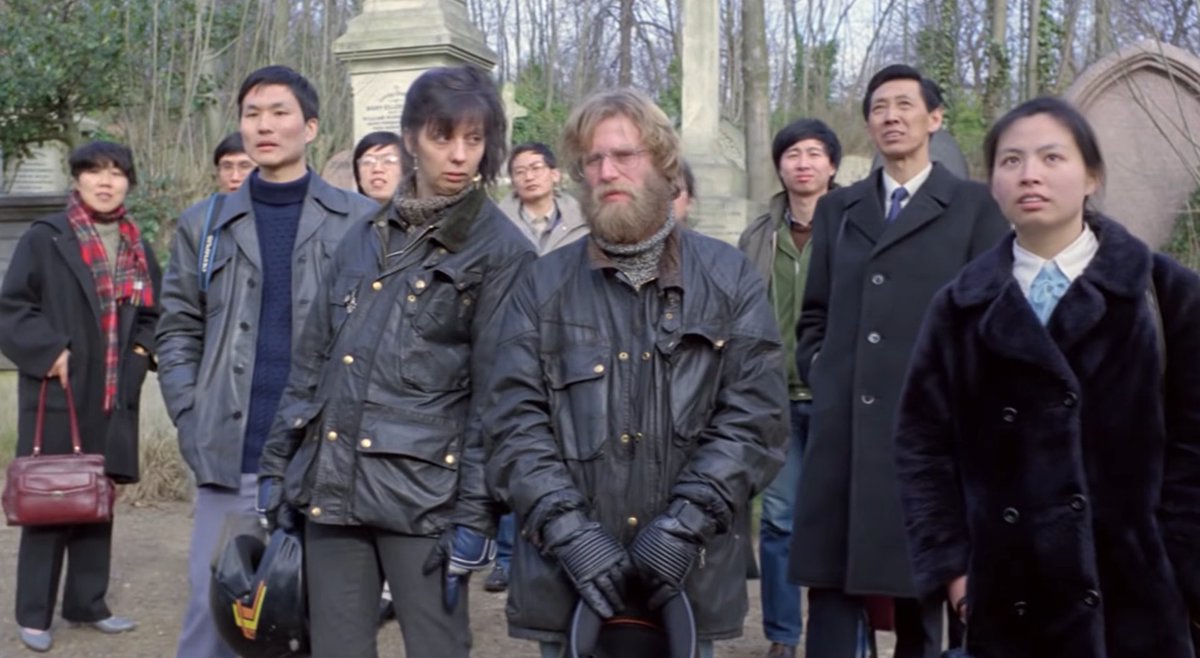 One of my favourite moments in a Mike Leigh film is in High Hopes where they go to Marx's grave and quickly become outnumbered by a throng of Chinese tourists