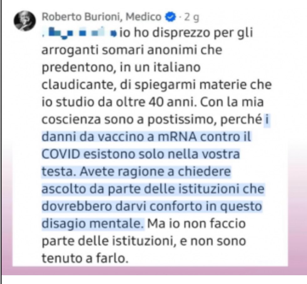 Marcolisei's tweet image. Desidero esprimere tutta la mia solidarietà alle persone che soffrono e patiscono per i danni da vaccino, ancora una volta ingiuriate e insolentite da Burioni.
Purtroppo i post sgarbati, volgari, insensibili di Burioni non fanno più notizia. Fa più specie che la sinistra, anche…