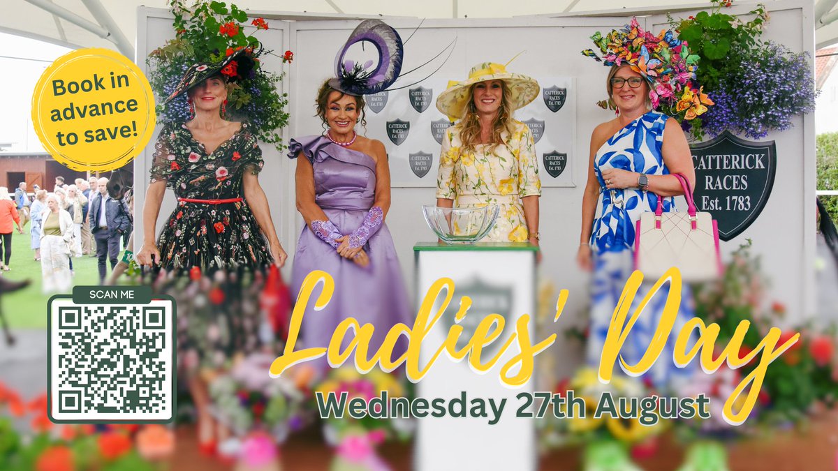 CatterickRaces's tweet image. Ladiesโ Day is on Wed 27 August - just ONE month away!
๐ถ Live music
๐ 6 thrilling races
๐น Free @homeoftheram cocktails for the first 100 racegoers
๐ Fashion comps with fab prizes from @BerberLeatherUK & Fascination by Cherished!
๐ Book early & save: catterickbridge.co.uk/Racing/Buy-Ticโฆ