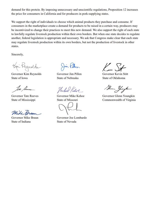 It’s wrong for one state to dictate how South Dakota, and every other ag-producing state, raises livestock. 

Prop 12 is government overreach that punishes our farmers, raises food prices, and sets a dangerous precedent.

Thank you to members of the <a href="/HouseAgGOP/">House Committee on Agriculture</a> and the 10