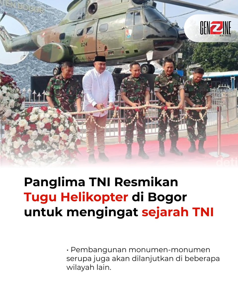genzinee_'s tweet photo. Heli Puma SA 330 resmi jadi monumen di Cibinong, Bogor simbol penghormatan buat alat tempur yang pernah berjasa untuk negeri. ๐ฎ๐ฉ๐ฅ
Lokasi: Simpang Kandang Roda, Bogor
๐ธ Wajib mampir kalau lewat sini!
#TuguHeliBogor #PumaSA330 #TNI #MonumenNasional #BogorUpdate #GenZine https://t.co/CFdC1RKWas