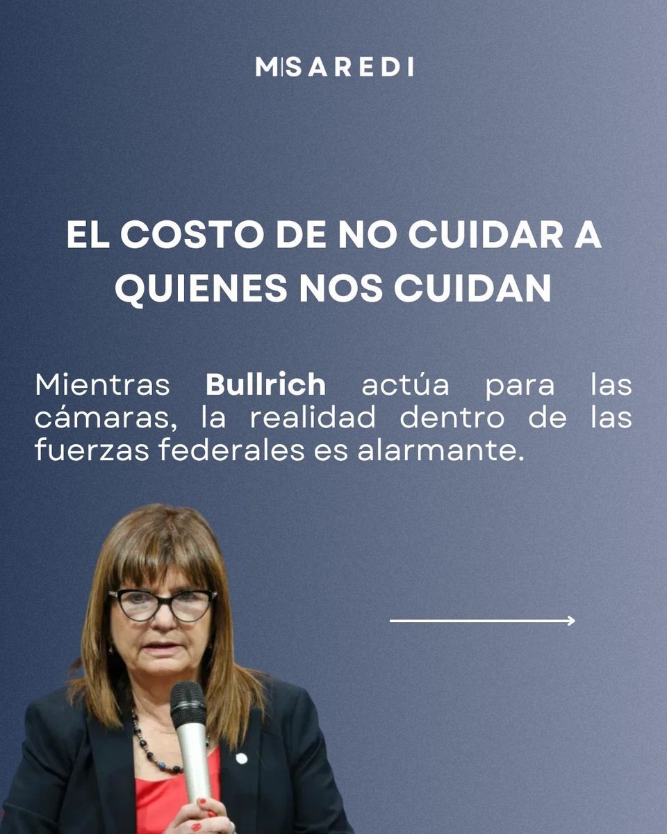 M_Saredi's tweet image. Miles de familias de las fuerzas federales abandonadas.
Bullrich hace campaña, con la policía, y las fuerzas de seguridad, pero no los cuidan.
Sin obra social digna, sin salarios justos, esto pasa con las fuerzas de seguridad y también @maurofederico con las fuerzas armadas‼️
