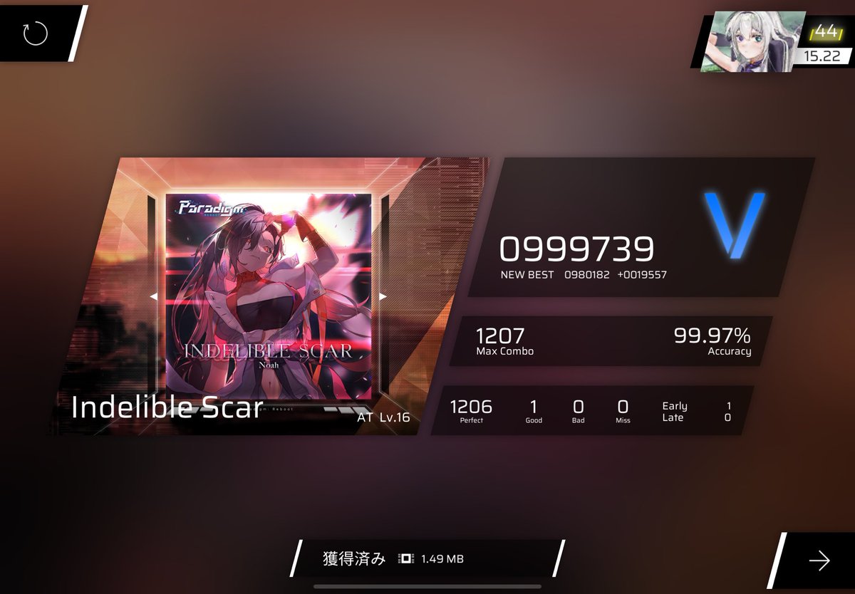 Indelible Scar AT FC‼️‼️AT譜面初FC!
噛み合わなくて2時間もかかってしんどかった、後1落ち辛い😭
でもとりあえずFCできたので良しにします