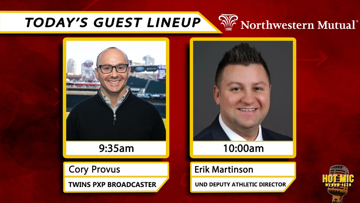 HotMicWDAY's tweet image. End your week with us on Hot Mic this morning!
9:35 am - @CoryProvus
10:00 am - @E_Martinson1
📺WDAY Xtra, KSFL-TV
📲 inforum.com
✉️dizzo@wday.com