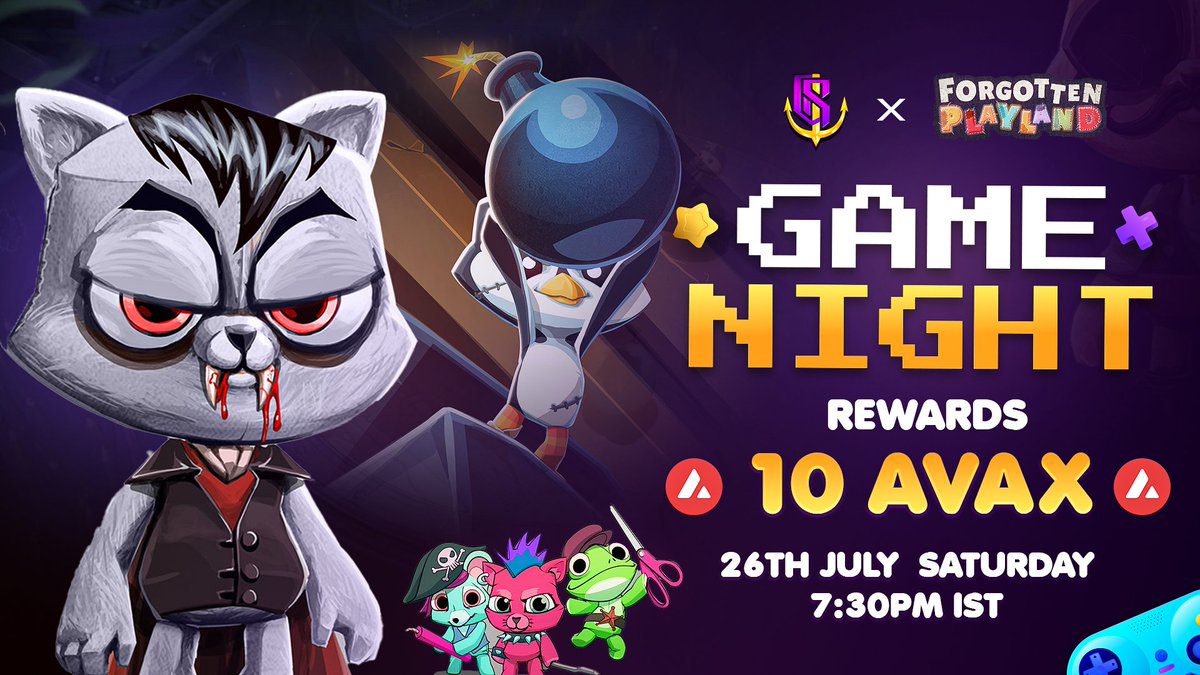 CaptainSide1's tweet image. Forgotten Playland Game Night
Bringing Our community's most loved social Party game @ForgotPlayland Back with another chaotic and fun Game Night.
Jump into fast paced mini games, Customize your Plushkyn, Show your creativity through UGC, and get a chance to win Big.
Powered…