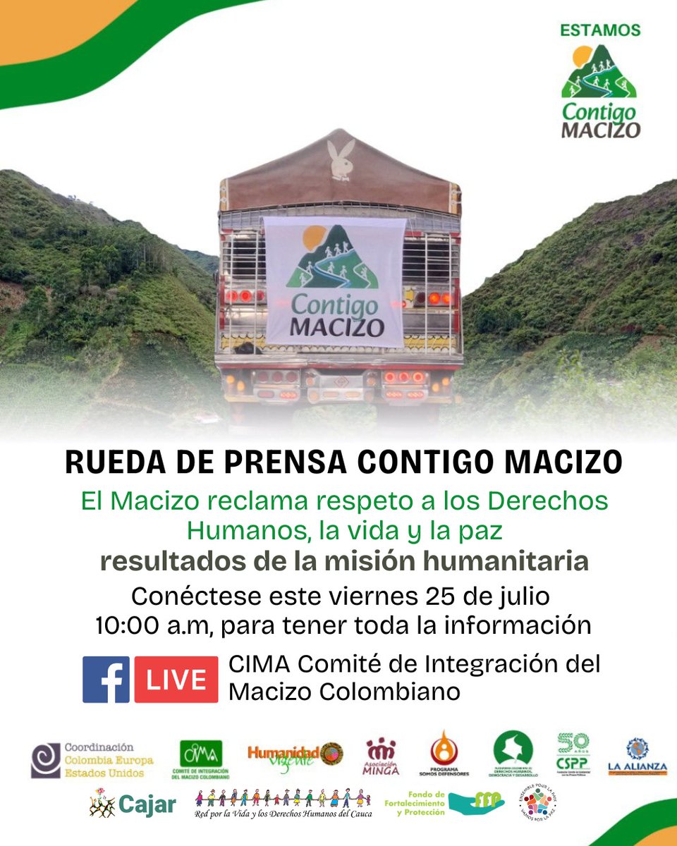 Ccajar's tweet image. 🚨 ¡Atención!🧐
Les invitamos a conocer los 🖋️ compromisos adquiridos por el Gobierno Nacional como resultado de la misión 🆘 realizada los días 23 y 24 de julio en Almaguer, La Carbonera, Lerma y Bolívar, Cauca.
📲 _Sigue la transmisión en vivo por nuestra fanpage