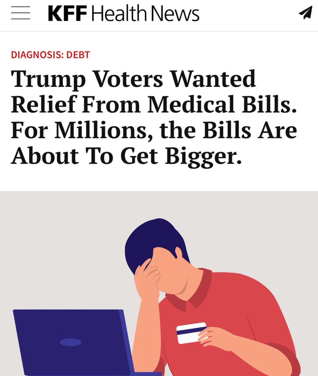 MemphisHoller's tweet image. KFF: “Millions expected to lose health insurance as a result of Trump’s tax cut (for the rich)— significant increases in premiums will push more to drop coverage or pay more.”
THIS is what @MarshaBlackburn @SenatorHagerty @RepTimBurchett @RepOgles gave us kffhealthnews.org/news/article/m…