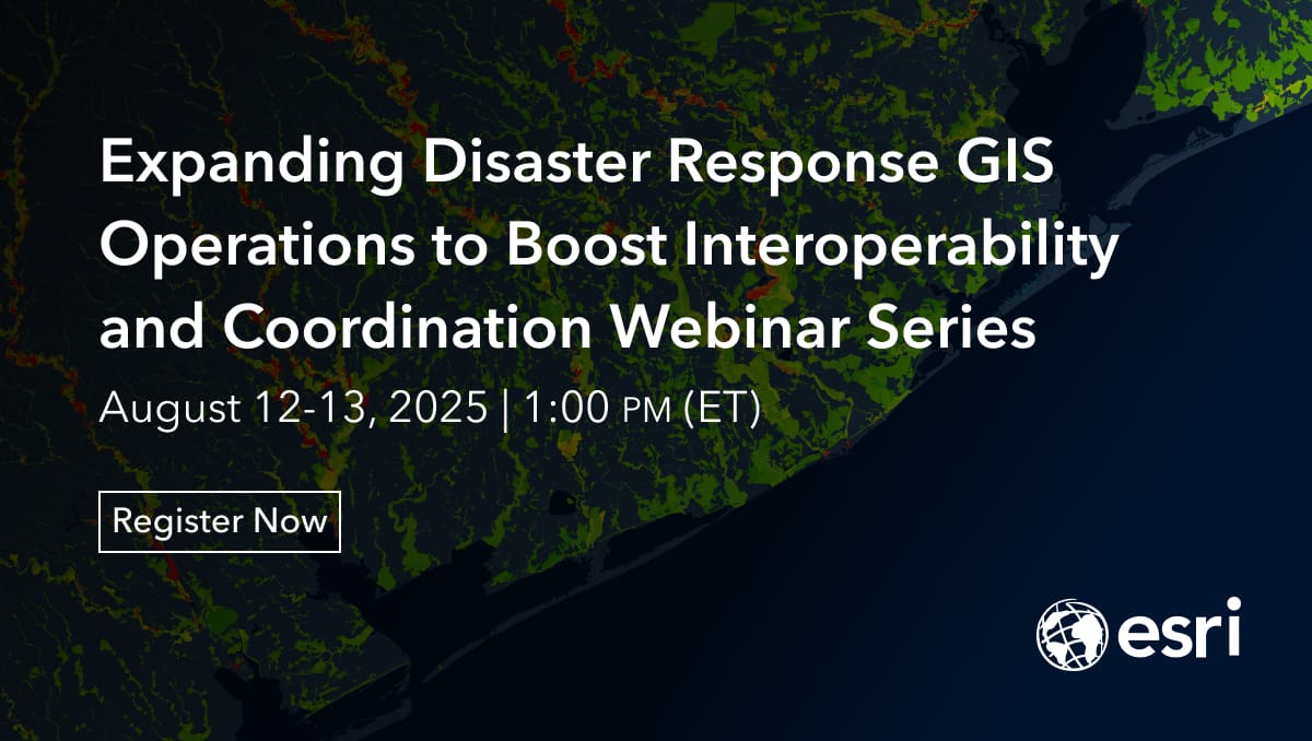 Register for the upcoming emergency management webinar series created to enable local, regional, and state governments, expand and scale their GIS capabilities before, during, and after disasters. ow.ly/mSvV50Wnmte