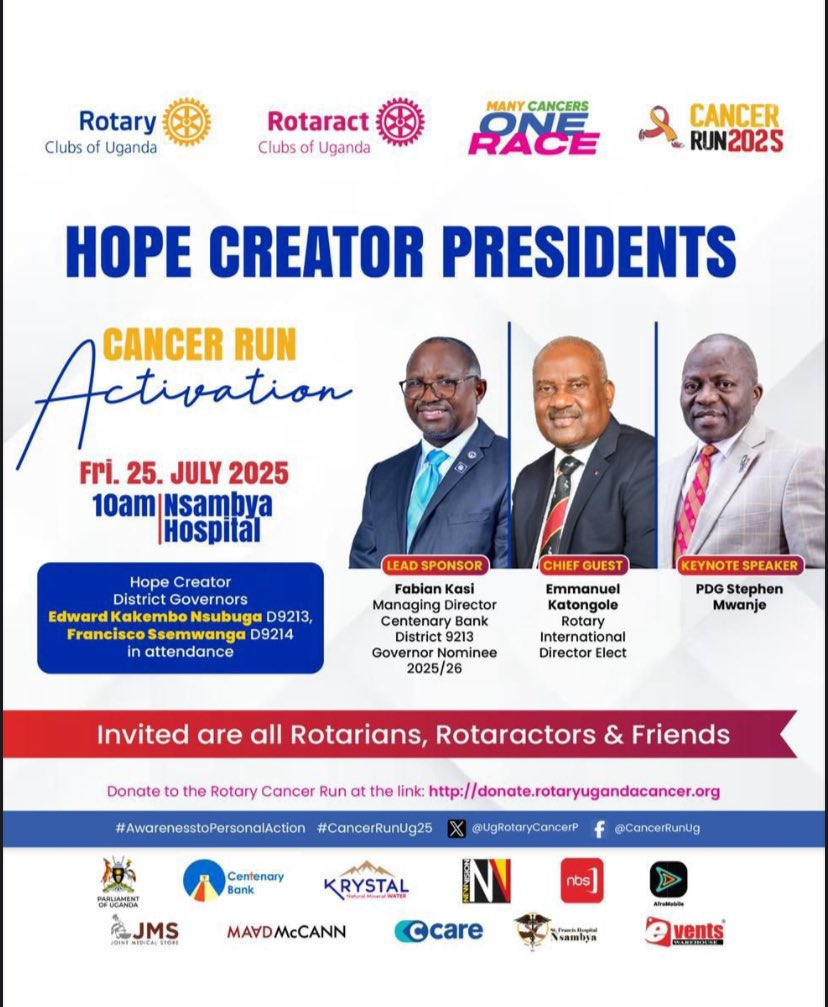 Today we proudly hosted the Cancer Run 2025 Activation at #NsambyaHospital, uniting Rotary leaders, Rotaractors &amp; health champions in the fight against cancer.

Together, we turn awareness into personal action. 
#CancerRunUg25 | #NsambyaHospital