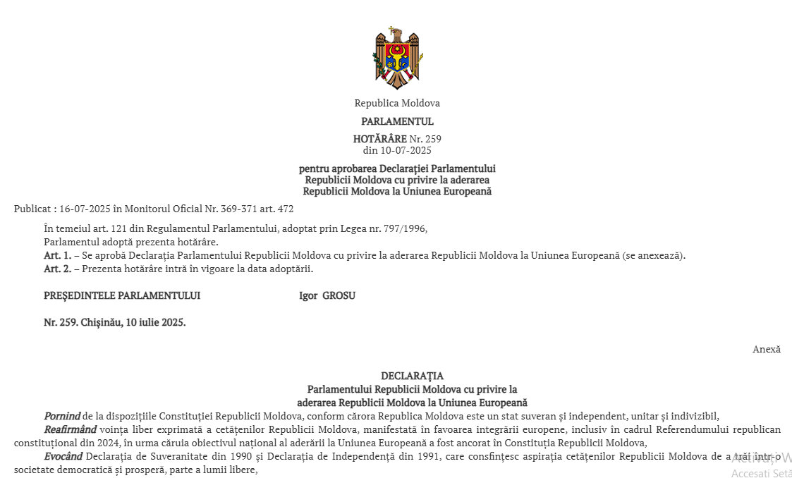 Centrul Pro European #BNRM @BiblioNationala (@cpescmd) on Twitter photo 🇲🇩🇪🇺🔖Declarația Parlamentului <a href="/Parliament_RM/">Parliament Moldova</a> cu privire la #aderarea Republicii #Moldova la Uniunea Europeană #UE
📑 t.ly/p9vhB (10.07.2025) 🇲🇩🇪🇺🔖Declarația Parlamentului <a href="/Parliament_RM/">Parliament Moldova</a> cu privire la #aderarea Republicii #Moldova la Uniunea Europeană #UE
📑 t.ly/p9vhB (10.07.2025)