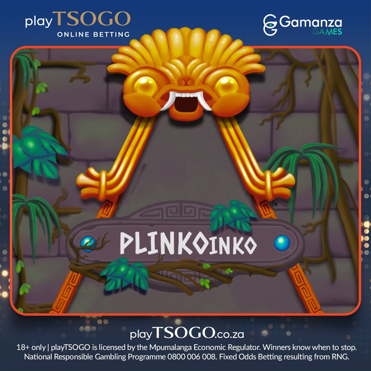 playTSOGO's tweet image. A new game just landed at playTSOGO! It's Plinkoinko! Step into the jungle ruins and experience a thrilling twist on the classic Plinko game. 🌴🏐 Watch in anticipation as the ball bounces through the pegs and lands in a prize slot. You could win up to 1500x your bet! Bet now at…