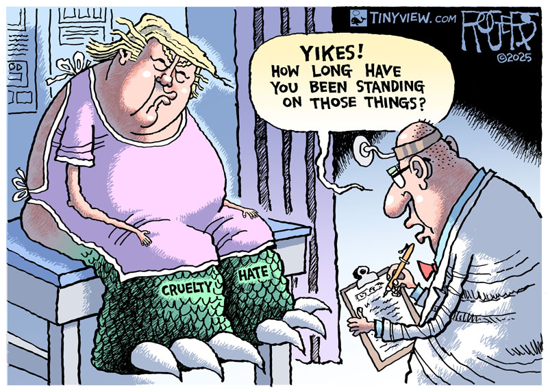 Rob_Rogers's tweet image. Trump has been diagnosed with chronic venous insufficiency. Turns out it is a common affliction among brutal dictators of his age. #ChronicVenousInsufficiency #Trump #Cankles #swelling #Dictator #immigration #deportations #cruelty
