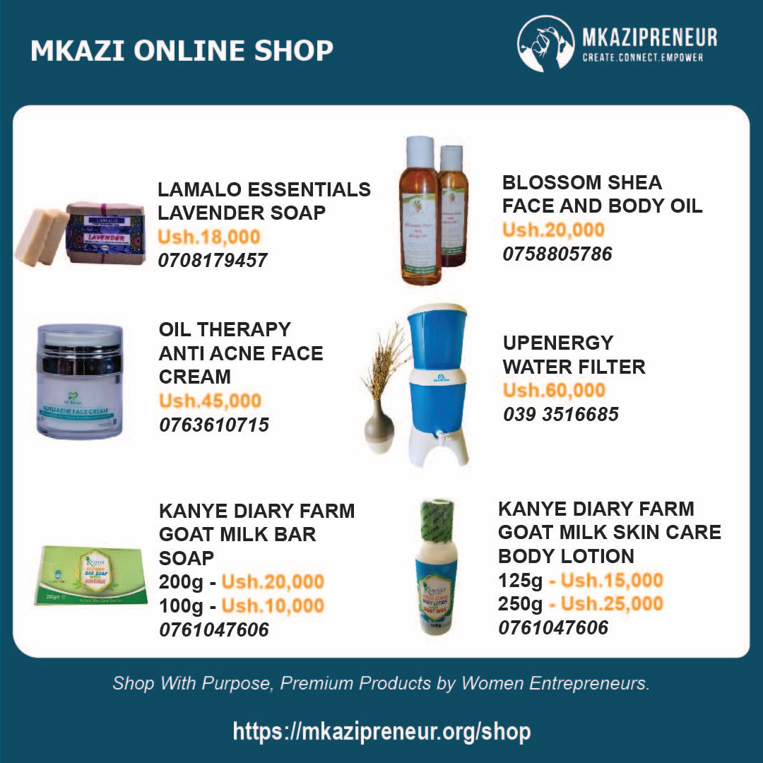 mkazipreneur's tweet image. Setting out for the weekend?
Don’t forget to treat yourself to some quality goodies from the Mkazi Online Shop at friendly prices.
🛍️ Shop now 👉 mkazipreneur.org/shop
@LamaloEsse20089 @oiltherapy_ug @UpEnergyUganda