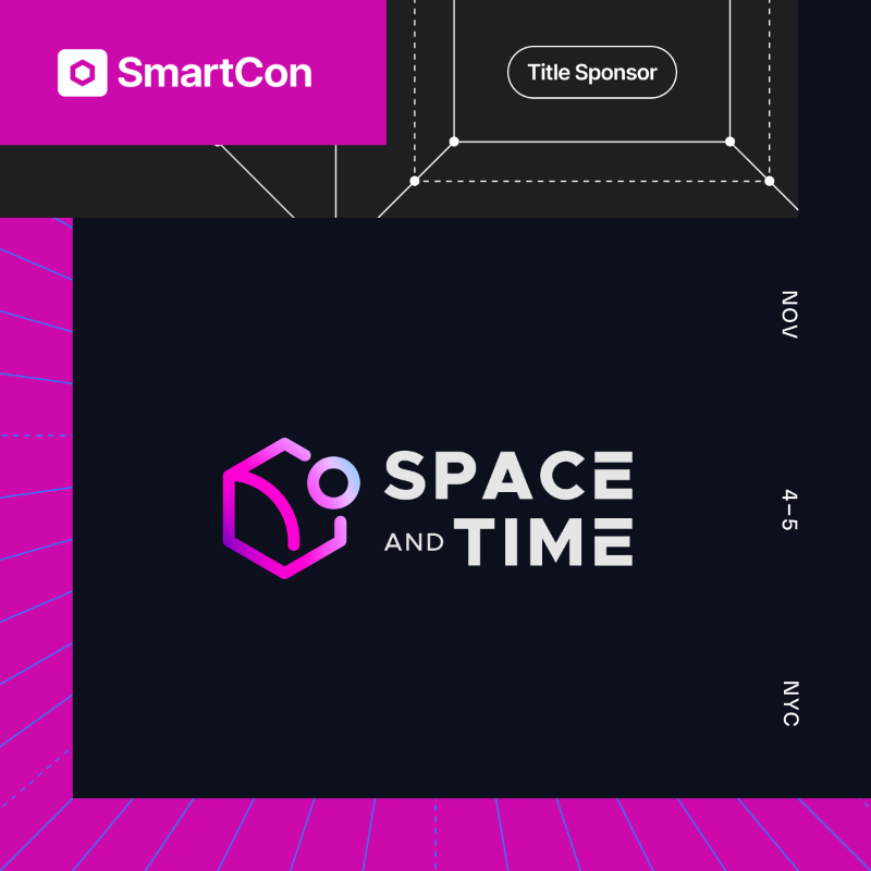 chainlink's tweet photo. .@spaceandtime—a layer-1 blockchain for ZK-proven data and the first Build team to be a part of Chainlink Rewards—is a title sponsor of this year's SmartCon. 

Secure your tickets today ⬇️