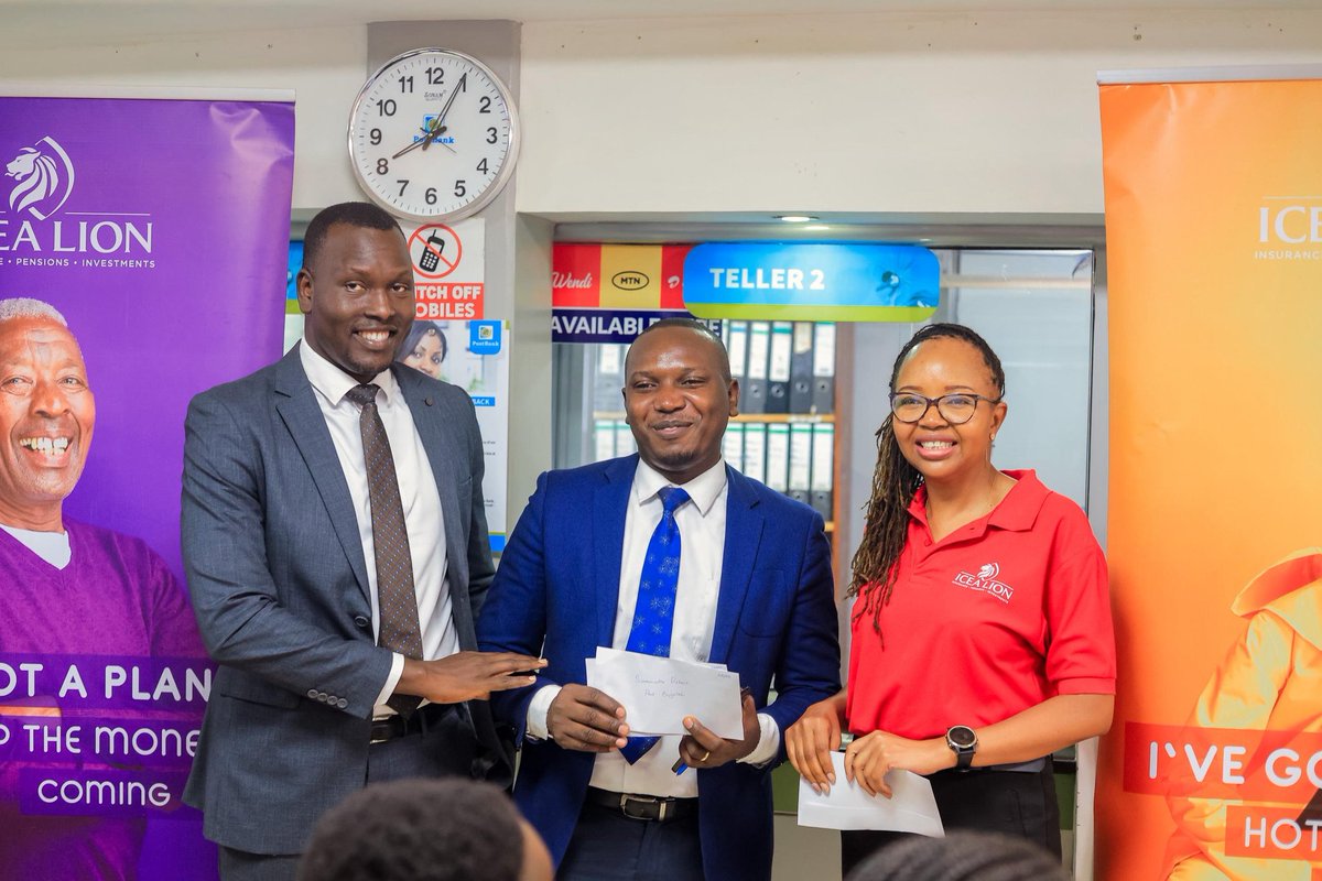 PostBank Uganda (@postbankug) on Twitter photo Yesterday, we had the honour of hosting the team from <a href="/icealionug/">ICEA LION Uganda</a> at our Bugolobi branch for a special moment of recognition and celebration.
Faith Akello Obig was awarded shopping vouchers worth UGX 2.7 million for her outstanding performance, a well-deserved win that stood Yesterday, we had the honour of hosting the team from <a href="/icealionug/">ICEA LION Uganda</a> at our Bugolobi branch for a special moment of recognition and celebration.
Faith Akello Obig was awarded shopping vouchers worth UGX 2.7 million for her outstanding performance, a well-deserved win that stood
