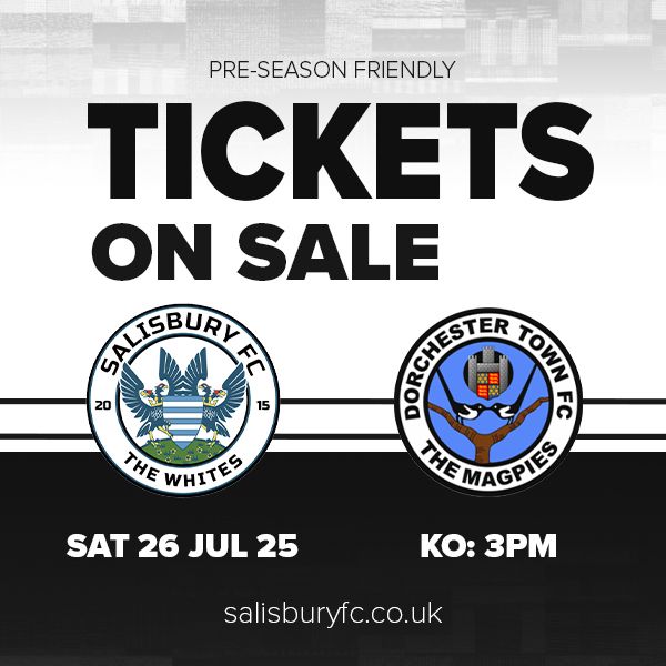 SalisburyFC's tweet image. TICKETS | Salisbury V Dorchester Town (PSF)
Buy your tickets in advance for our pre-season friendly against Dorchester Town tomorrow at the Ray Mac
⚽ Kick off - 3pm
📆 Sat, July 26th
🎫 Tickets - salisburyfc.co.uk/tickets/
#COYW