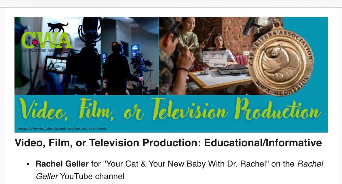 So excited that I was awarded the Certificate of Excellence from the <a href="/CatWriters/">Cat Writers' Assoc.</a> for my video!