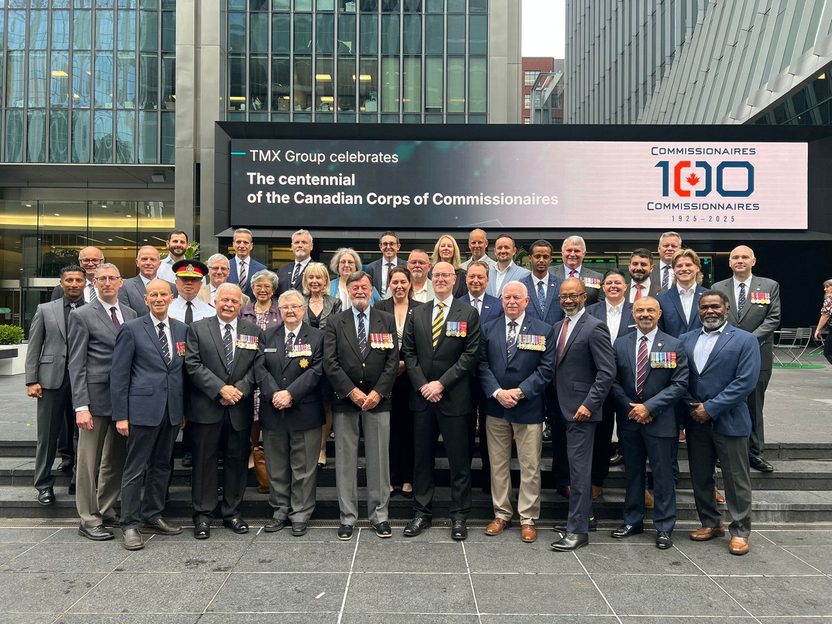 Mohamed Firin (@mohamedfirinysw) on Twitter photo It was a privilege to join <a href="/Commissionaires/">Commissionaires</a> at <a href="/tsx_tsxv/">Canada's Markets</a> to ring the opening bell in celebration of 100 years of service!
For a century, this remarkable organization has created meaningful employment opportunities for veterans of the Canadian Armed Forces — exemplifying It was a privilege to join <a href="/Commissionaires/">Commissionaires</a> at <a href="/tsx_tsxv/">Canada's Markets</a> to ring the opening bell in celebration of 100 years of service!
For a century, this remarkable organization has created meaningful employment opportunities for veterans of the Canadian Armed Forces — exemplifying