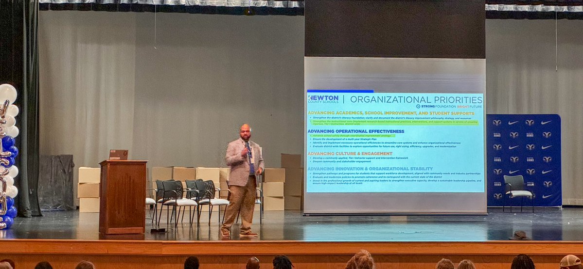 shannonjbuff's tweet image. This morning, @HammockEdu welcomed the @Newton_High faculty and staff and shared @NewtonCoSchools’ 2025–2026 organizational priorities. We’re excited to watch the NHS Rams continue to rise this school year! Welcome back, teachers! #SpiritPrideExcellence
