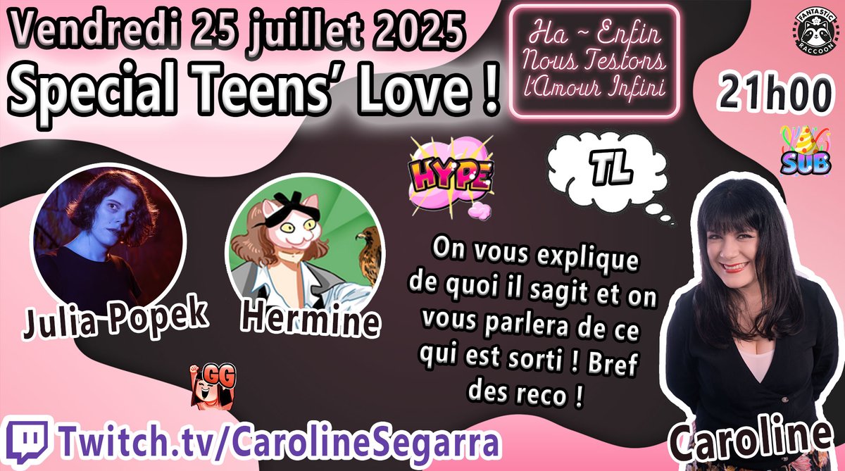 kaorinchan's tweet image. 📢Le retour de l&apos;Amour Infini dans un numéro spécial !📢

Twitch.tv/carolinesegarra

On va parler Teens&apos; Love et pour cela je serais accompagnée de Julia Popek et de Hermine !

On va parler du terme, de ce qu&apos;il représente et de ce qui est sorti par chez nous bien évidement !

Je…