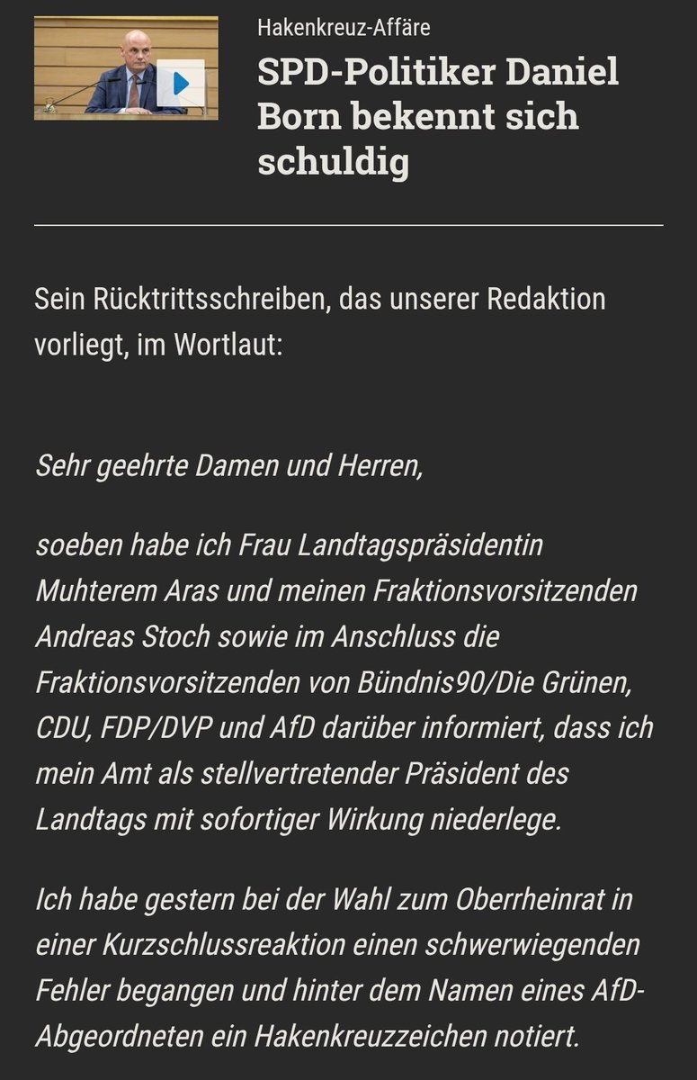 x_hagbard_x's tweet image. Hier die Rücktrittserklärung von Daniel Born, SPD, nach seiner Hakenkreuz Aktion im Landtag.
Und wer ist mal wieder an allem schuld? Jeeeeenau, die AfD .... xD