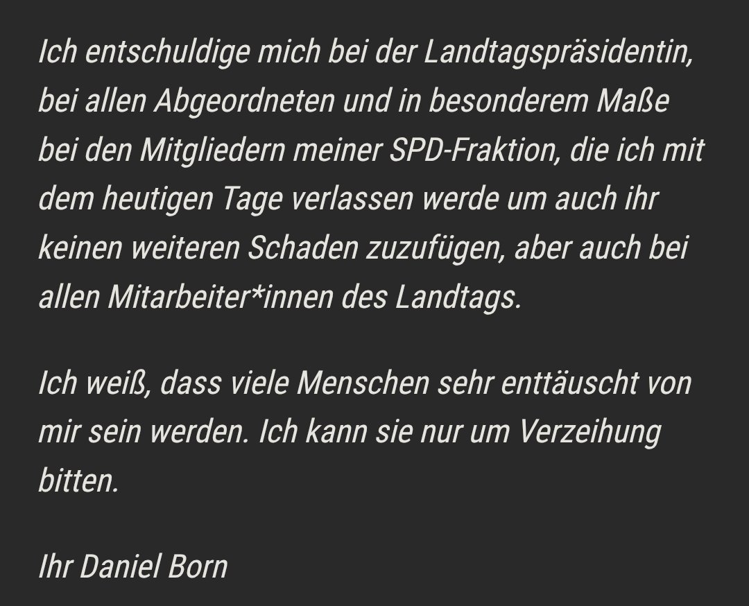 x_hagbard_x's tweet image. Hier die Rücktrittserklärung von Daniel Born, SPD, nach seiner Hakenkreuz Aktion im Landtag.
Und wer ist mal wieder an allem schuld? Jeeeeenau, die AfD .... xD