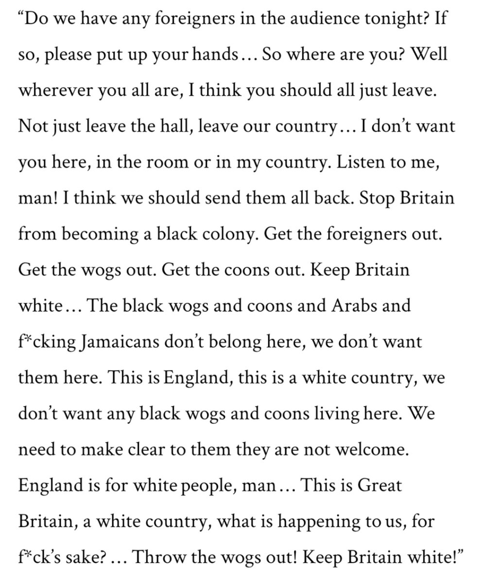 ProvdSaxon's tweet image. In Birmingham, England, in 1976, Eric Clapton stopped mid concert to say this 👇🏻
Patriot