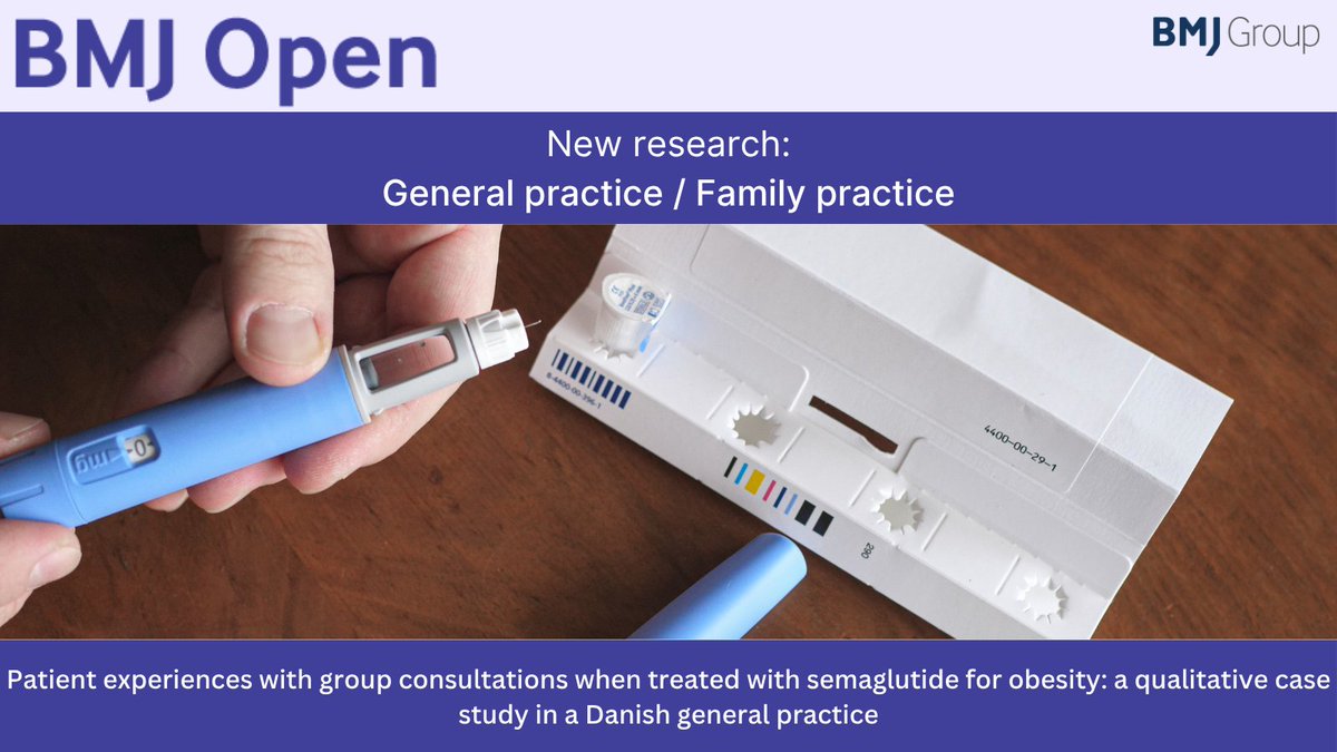 BMJ_Open's tweet image. What are patients' experiences with group consultations when treated with #semaglutide for obesity?
Read this qualitative case study in a Danish general practice: doi.org/10.1136/bmjope…