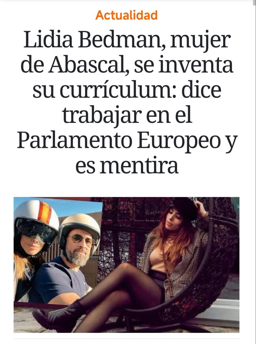 FonsiLoaiza's tweet photo. Lidia Bedman es la mujer del ultraderechista Santiago Abascal de VOX. Falseó todo su currículum. Ha facturado 60.000 € al año del grupo mediático vinculado a la extrema derecha de VOX. Viven en una mansión de 1M€. Los "patriotas" que hablan de "paguitas" a inmigrantes. https://t.co/L362BAXhFp