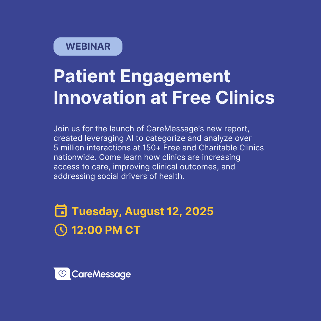 We used AI to analyze 5M+ patient messages from free clinics. The insights on #SDOH and preventive care are powerful. 🤖

Join our webinar to see what we learned about patient engagement innovation. 👉 ow.ly/uZ9250WuVQg 
#HealthEquity #FreeClinics #AIforGood