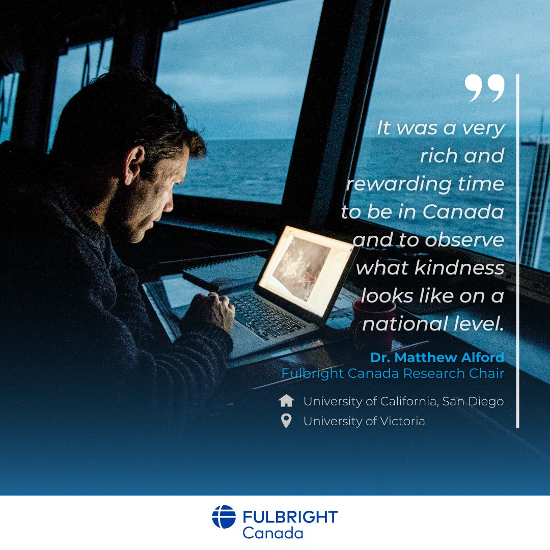 FulbrightCanada's tweet image. Fulbright Canada Scholar Dr. Matthew Alford (2024–25, @ucsandiego → @uvic) reflects on productive research in ocean turbulence, collaboration and science diplomacy during his term at UVic. 🌊
Read more: ow.ly/IBVB50WkFKQ