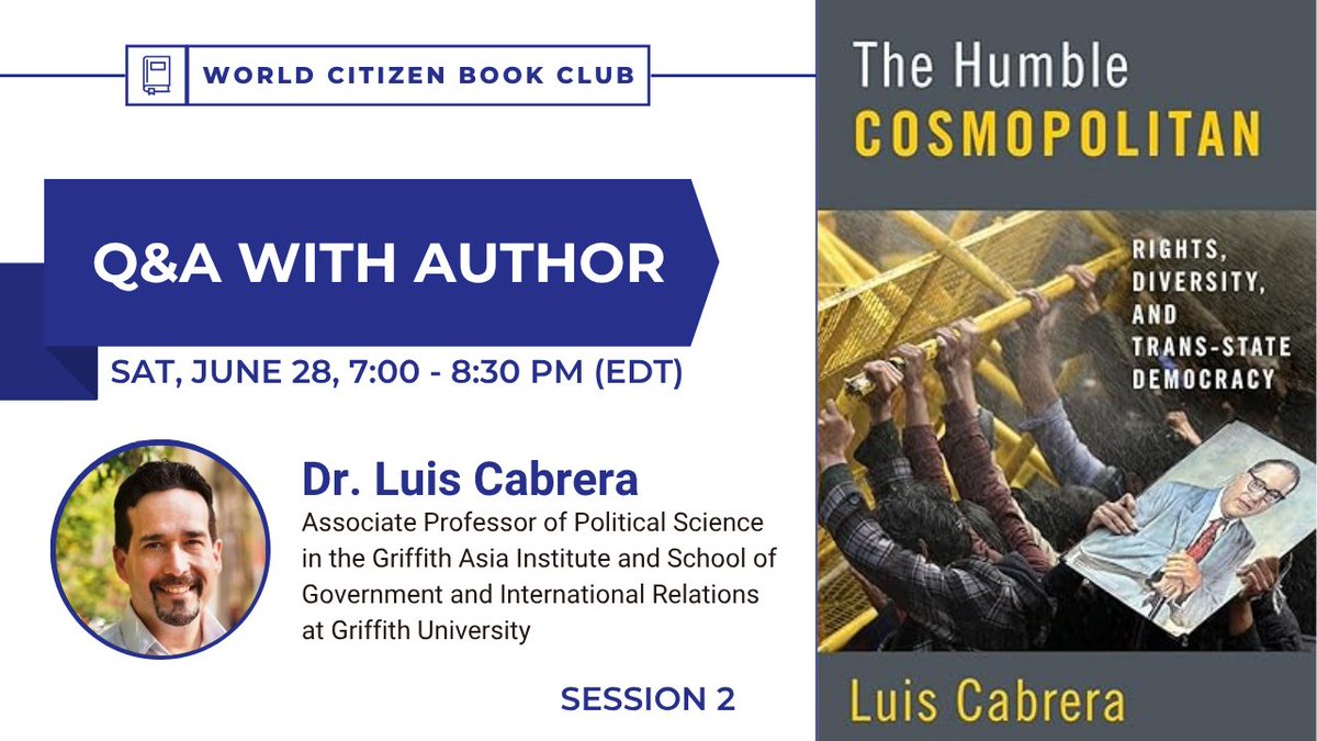 Citizens for Global Solutions (@globalsolutions) on Twitter photo 📚 Join us tomorrow at 7pm EDT for Session 2 of the World Citizen #BookClub!
We’re diving into chapters 4–6 of The Humble Cosmopolitan by Luis Cabrera.
🔗 Register: ow.ly/BkKo50Wv1GB
🎥 Missed Session 1? Watch here: ow.ly/g7Q150Wv1GA 📚 Join us tomorrow at 7pm EDT for Session 2 of the World Citizen #BookClub!
We’re diving into chapters 4–6 of The Humble Cosmopolitan by Luis Cabrera.
🔗 Register: ow.ly/BkKo50Wv1GB
🎥 Missed Session 1? Watch here: ow.ly/g7Q150Wv1GA