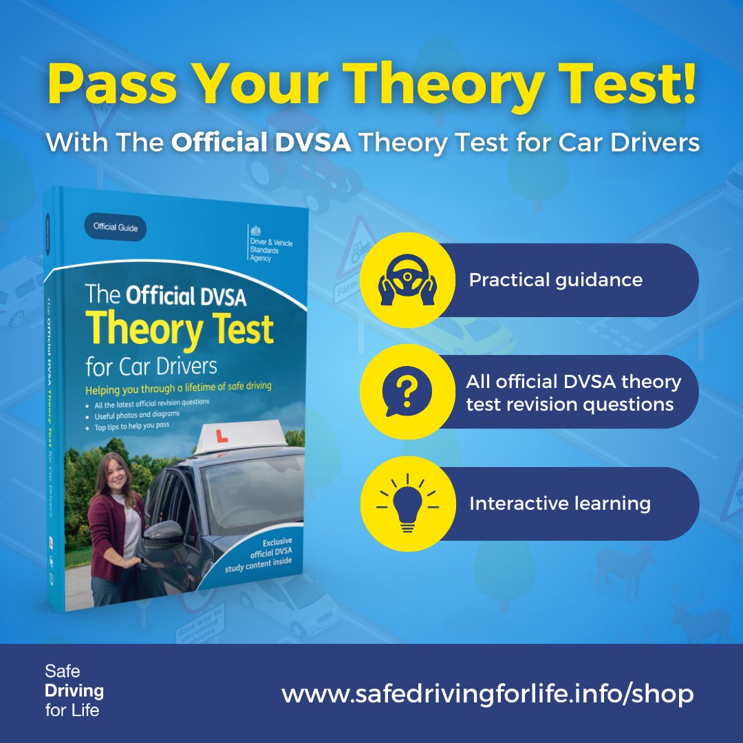 DVSAgovuk's tweet image. Theory Test book 2025 edition is here!
740+ official practice questions ✅
Step-by-step guidance ✅
Updated tech & first aid content ✅
From the people who set the tests, get it: ow.ly/UpnJ50WkgLo
#TheoryTest #LearnerDriver #DVSA #PassFirstTime